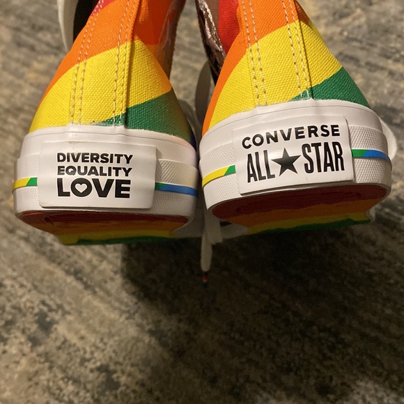 NWOT LGBTQ+ Gay Pride Rainbow Converse High Tops 🌈 - Picture 9 of 13